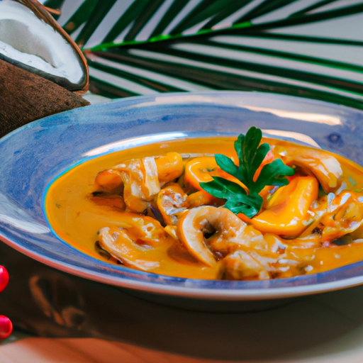 Curry de bananes plantain aux crevettes et lait de coco
