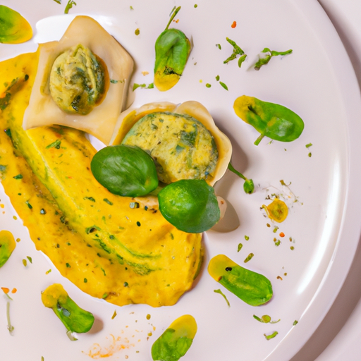 Raviolis de patate douce au pesto de coriandre