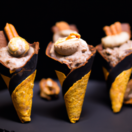 Cônes croustillants à la crème de marrons et éclats de noisettes
