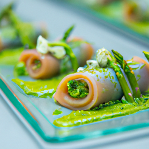 Roulés de saumon et asperges au pesto de roquette
