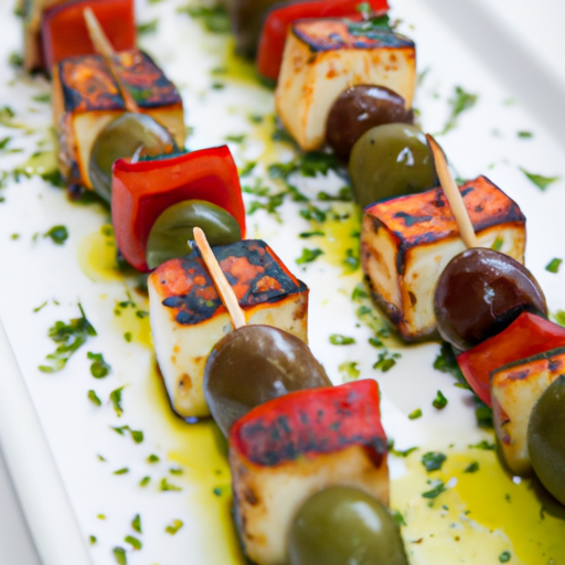 Brochettes de fromage feta marinées aux herbes grecques