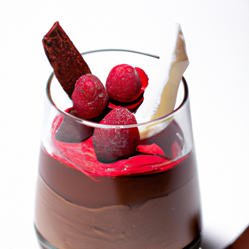 Verrine de mousse au chocolat noir et coulis de framboises
