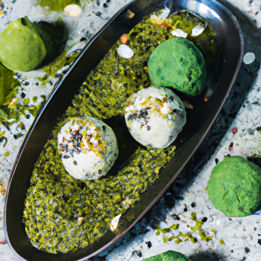 Boules de glace au thé matcha et graines de chia