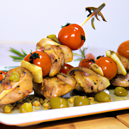 Brochettes de poulet au citron confit et aux olives