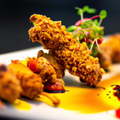 Brochettes de poulet croustillant aux amandes et citron confit