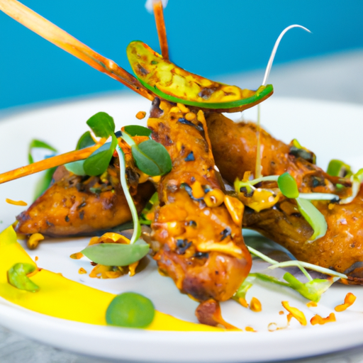Brochettes de poulet croustillant aux amandes et sauce mangue-menthe
