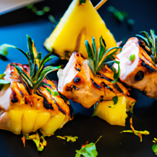 Brochettes de poulet caramélisé à l'ananas