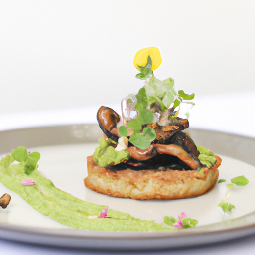 Croustillant de polenta aux champignons sauvages et pesto de roquette