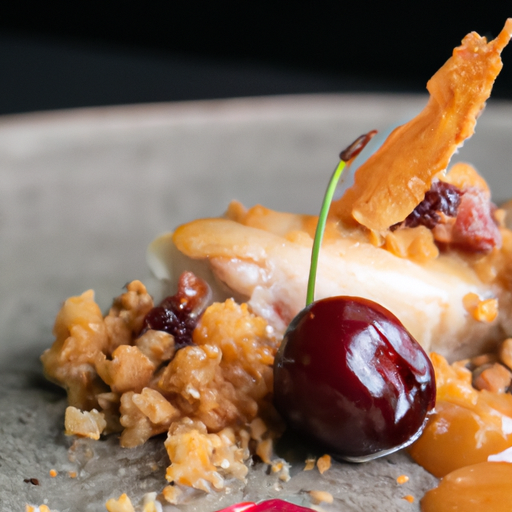 Crumble de canard confit aux cerises noires