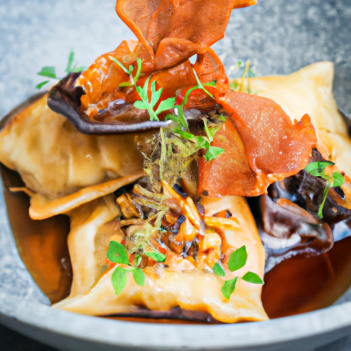 Raviolis croustillants aux champignons des bois