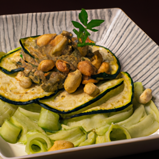 Pâtes fraîches aux courgettes grillées et pesto de noisettes