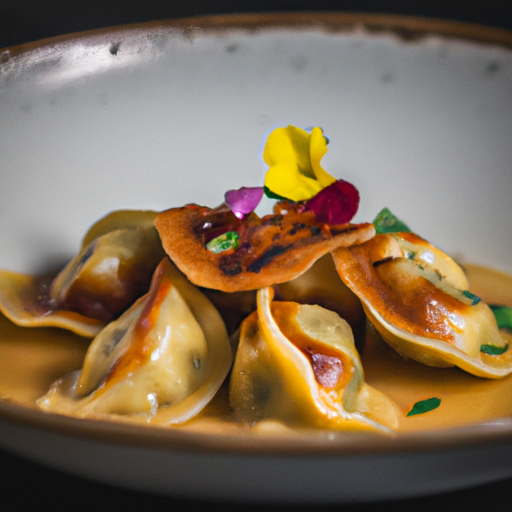 Raviolis croustillants au confit de canard et sauce aux airelles