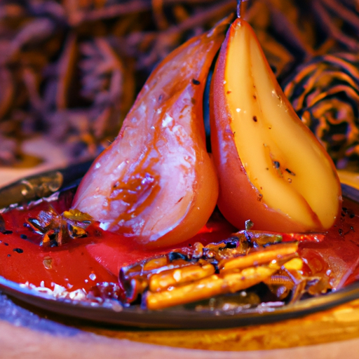 Poires pochées au vin rouge et épices