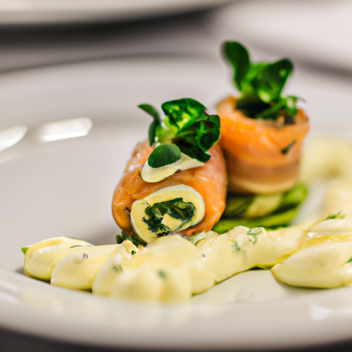 Roulés de saumon aux asperges et crème d'aneth