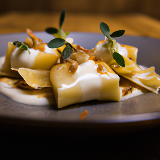 Raviolis croustillants au fromage de chèvre et aux noix caramélisées