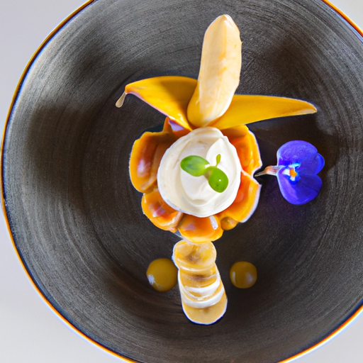 Dôme de banane caramélisée et crème vanille