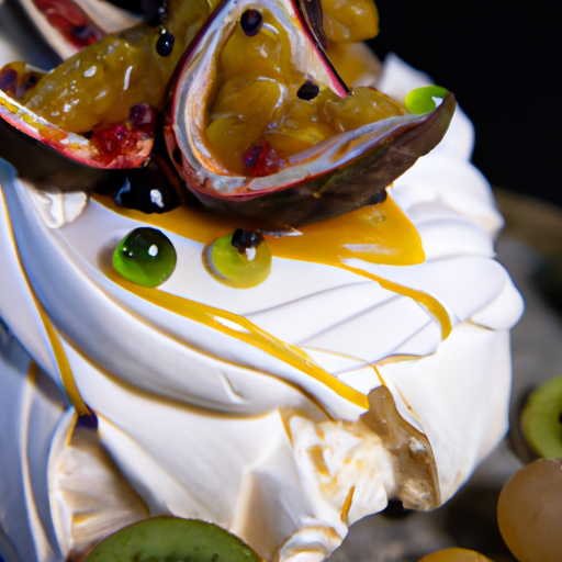Pavlova exotique aux fruits de la passion et noix de coco