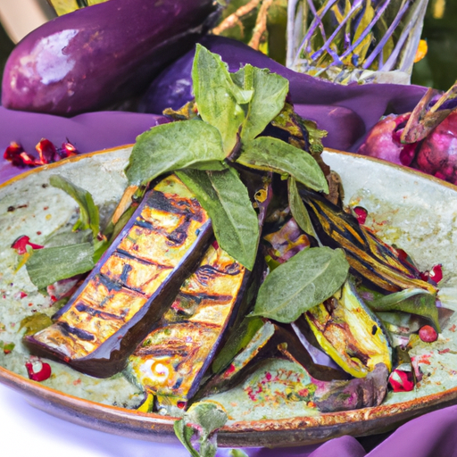 Salade d'aubergines grillées à la menthe et aux grenades