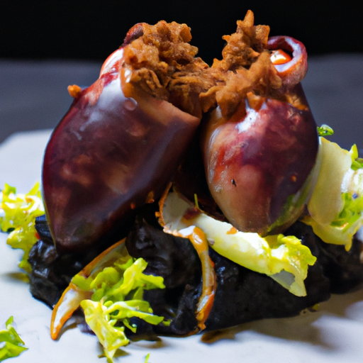Calamars farcis à l'encre de seiche et chorizo