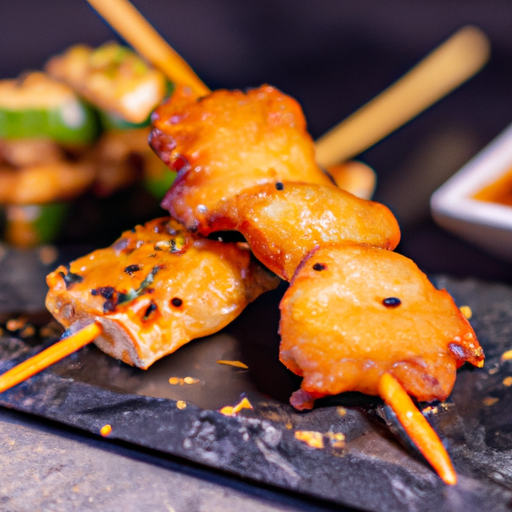 Brochettes de poulet croustillant au miel et sésame