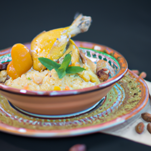Couscous tajine de poulet aux abricots et amandes