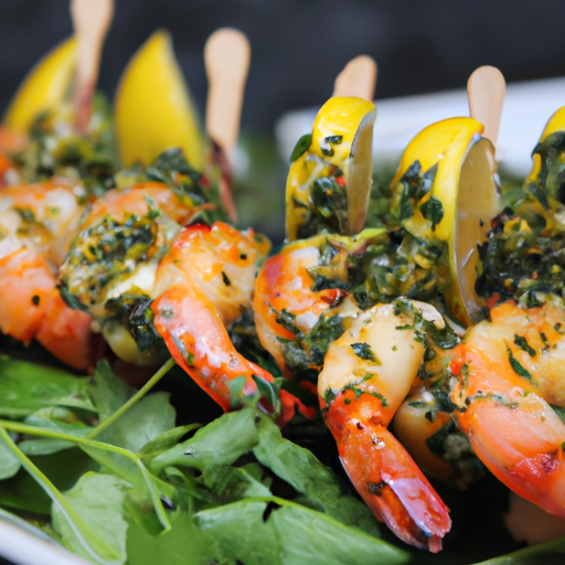 Brochettes de crevettes marinées au citron vert et à la coriandre