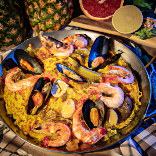 Paella de la mer aux fruits tropicaux