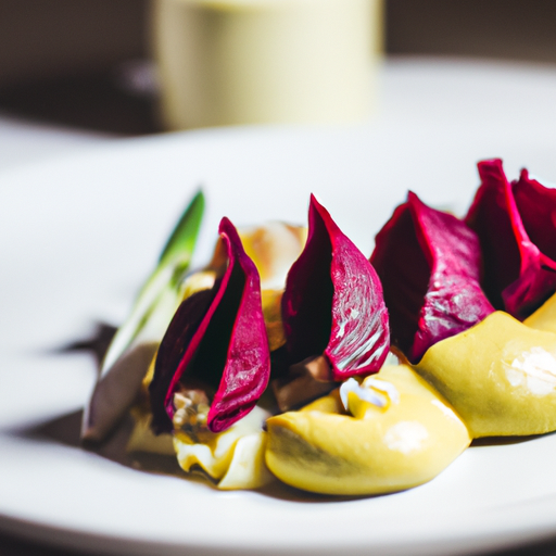 Raviolis de betteraves farcis aux noix et au fromage de chèvre
