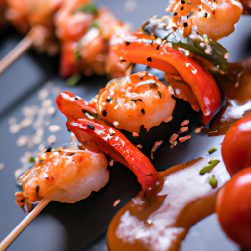 Brochettes de gambas croustillantes au sésame et sauce piquante