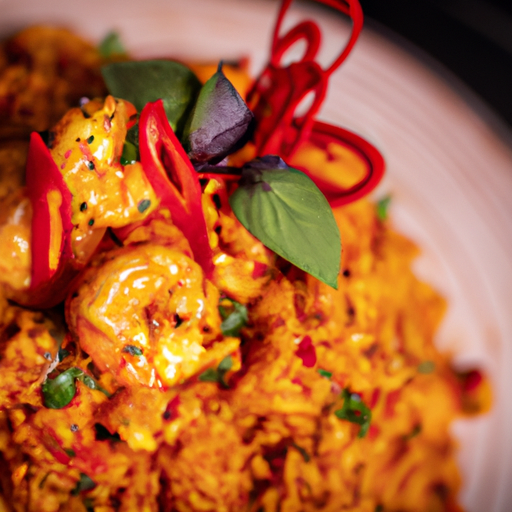 Bol de riz sauté aux crevettes épicées