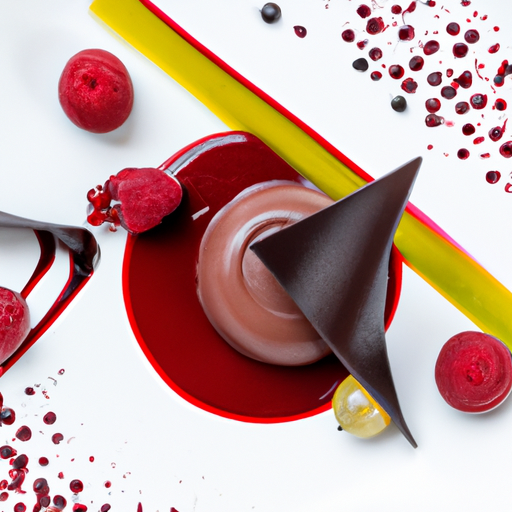 Étoile de mousse au chocolat et coulis de fruits rouges