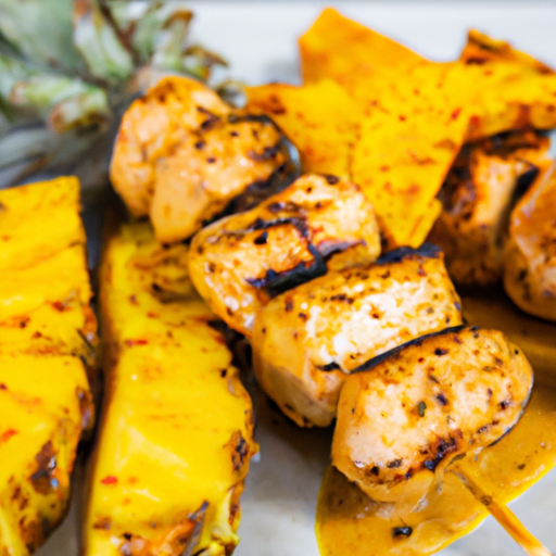 Brochettes de poulet au curry et ananas grillé