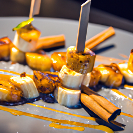 Brochettes de bananes caramélisées et crème fouettée à la vanille