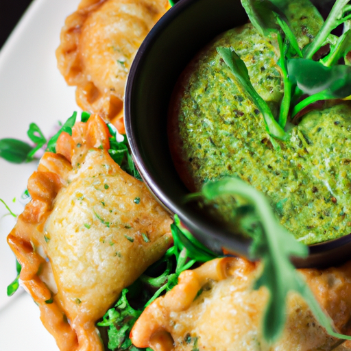 Raviolis frits croustillants au pesto de roquette