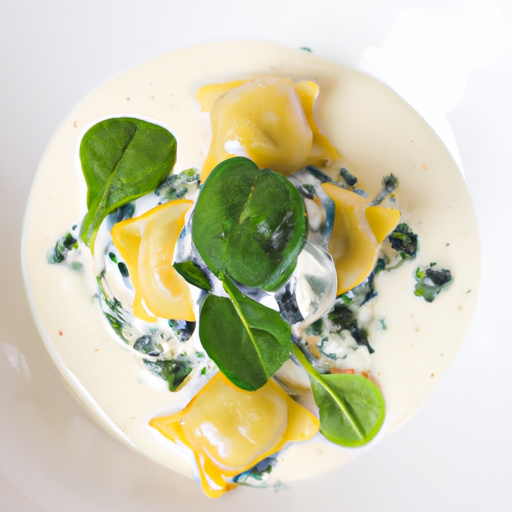 Raviolis de patate douce et ricotta, sauce crémeuse aux épinards