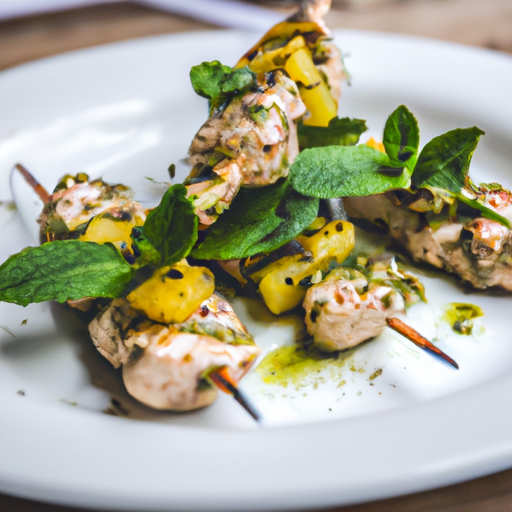 Brochettes de poulet mariné à la menthe et sauce pimentée