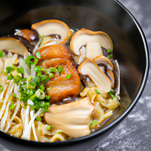 Ramen croustillant au poulet et champignons sautés