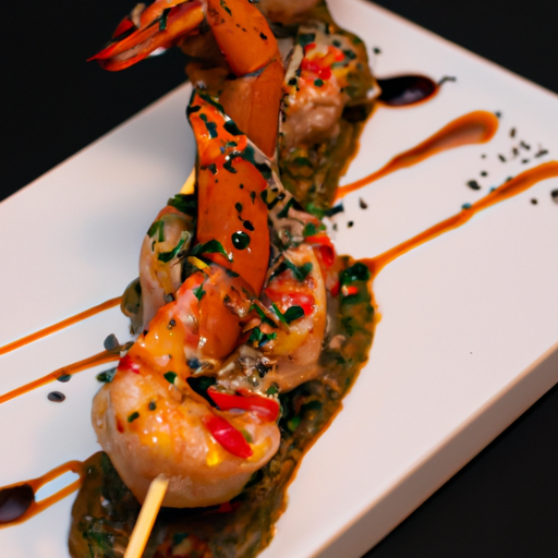 Brochettes de gambas en croûte de sésame et sauce piquante