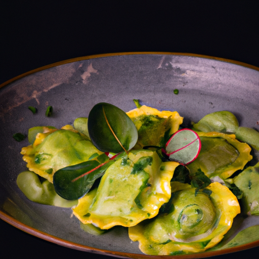 Raviolis de patate douce au pesto de roquette