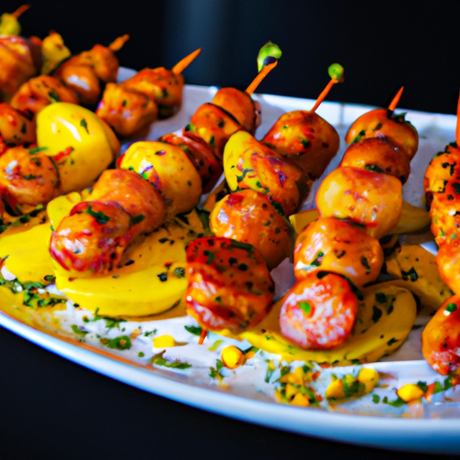 Brochettes de lotte au chorizo et à la mangue