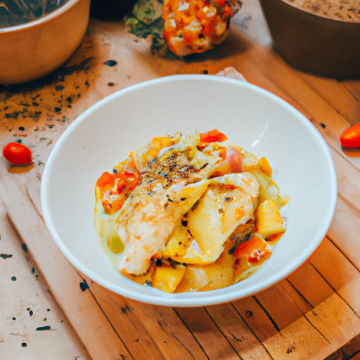 Cassolette de poulet à la crème de coco et curry
