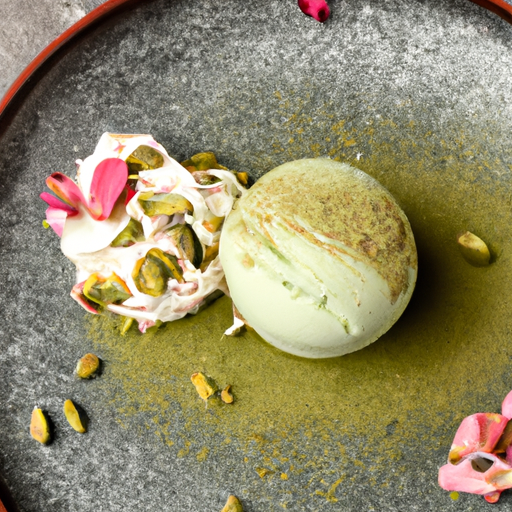 Crémeux glacé au matcha et aux éclats de pistaches