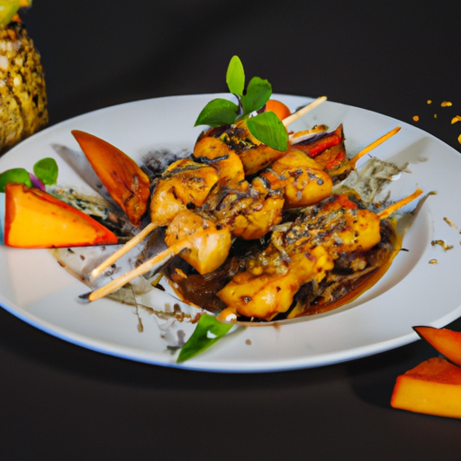 Brochettes de poulet sauce cacahuète et mangue