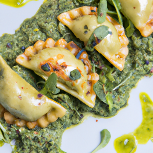 Raviolis croustillants au pesto de roquette