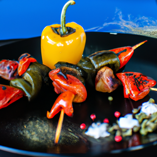 Brochettes de lotte au chorizo et poivrons grillés