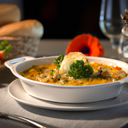 Cassolette de lotte à la bisque de homard et julienne de légumes croquants