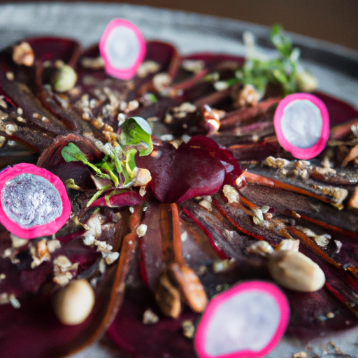 Carpaccio de betteraves aux noix de pécan caramélisées