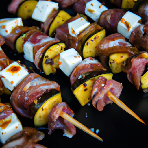 Brochettes de pastèque grillée et feta marinée