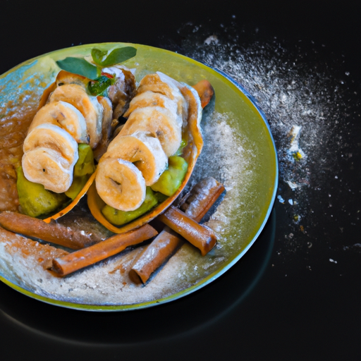 Tacos de banane caramélisée et crème d'avocat