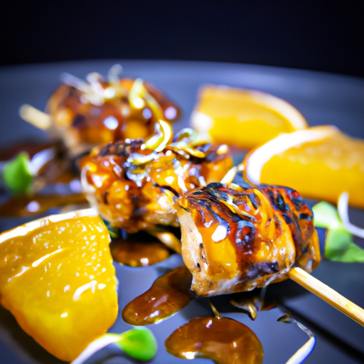 Brochettes de poulet croustillant au sésame et à la mandarine